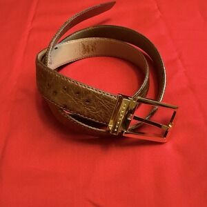 Moreschi Men's Sanremo Struzzo Ostrich Belt Brown Sz 44 See Pics EUC 1-1/8" Wide